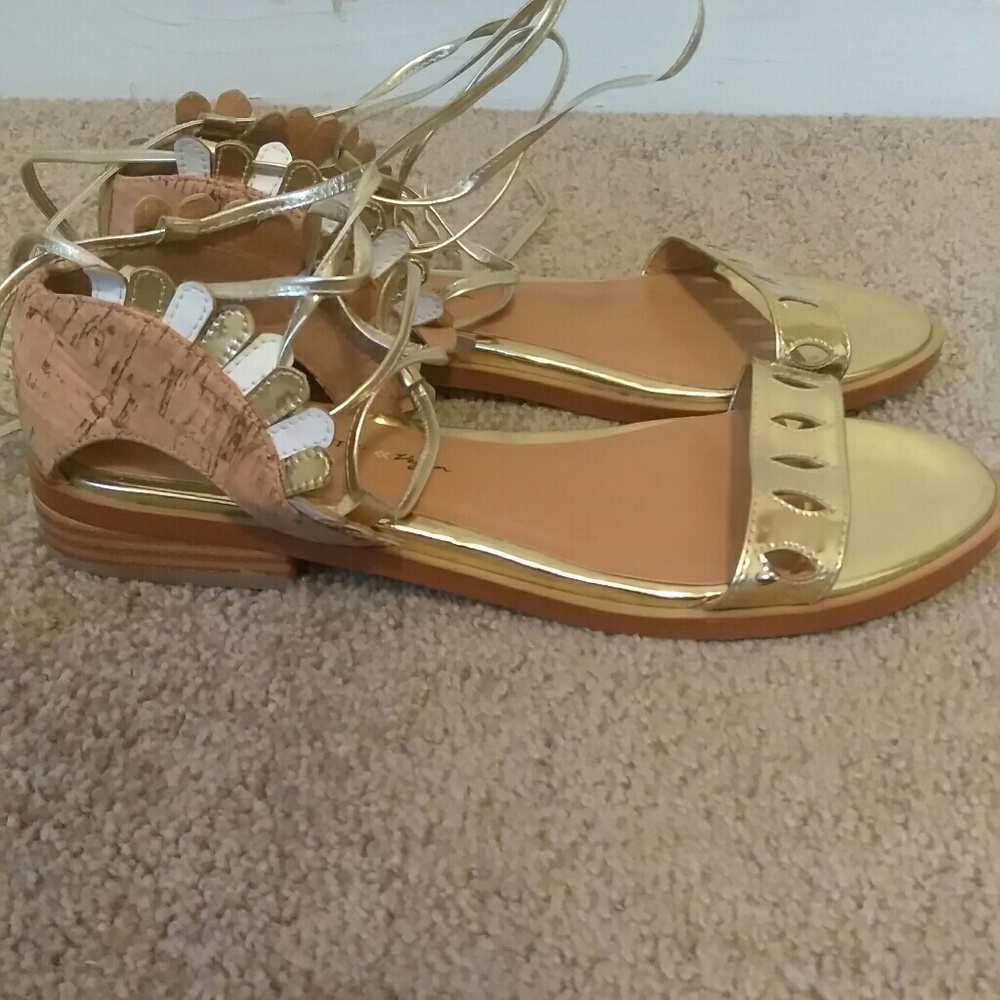 Free People Gold and White string up sandal